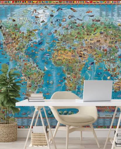 carte du monde murale avec des animaux