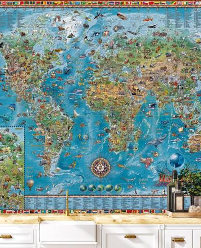 world map mural with animals world map mural with animals