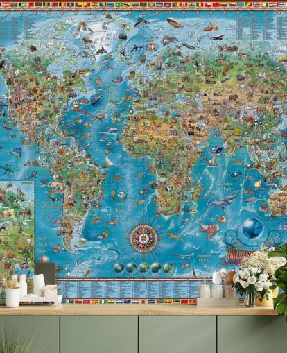 mural do mapa-múndi com animais