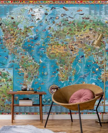 world map mural with animals world map mural with animals