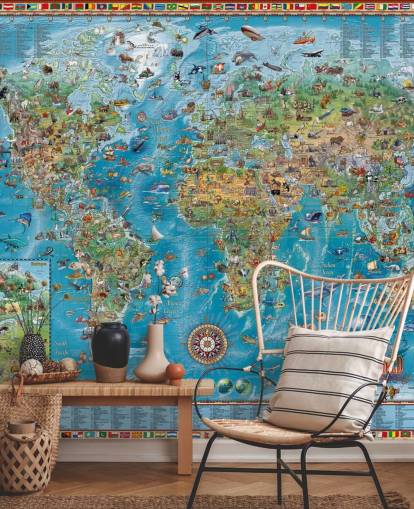 mural de mapa del mundo con animales mural de mapa del mundo con animales