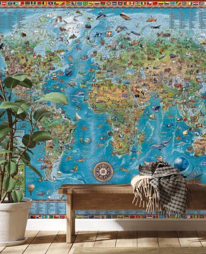 mural do mapa-múndi com animais