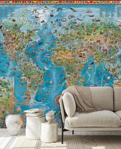 mural de mapa del mundo con animales mural de mapa del mundo con animales