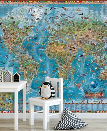 murale con mappa del mondo con animali murale con mappa del mondo con animali