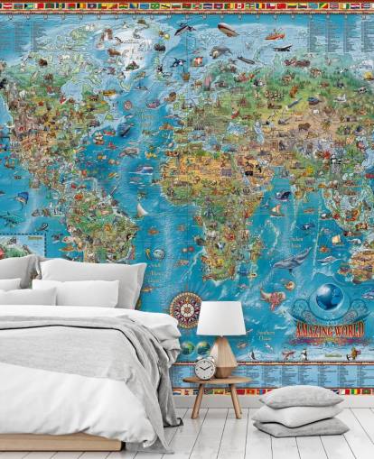 world map mural with animals world map mural with animals