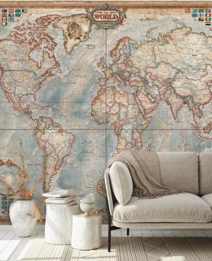 blaues und braunes Weltkarten-Wandbild namens Executive Map für Heimbüros und Schlafzimmer