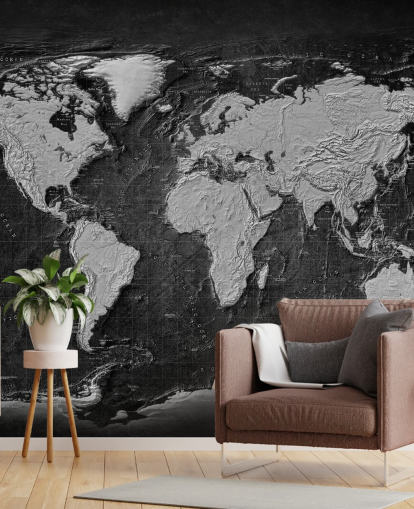 mural de mapa-múndi em preto e cinza chamado Industrial Map Terrain Dark para quartos e escritórios domésticos mural de mapa-múndi em preto e cinza chamado Industrial Map Terrain Dark para quartos e escritórios domésticos