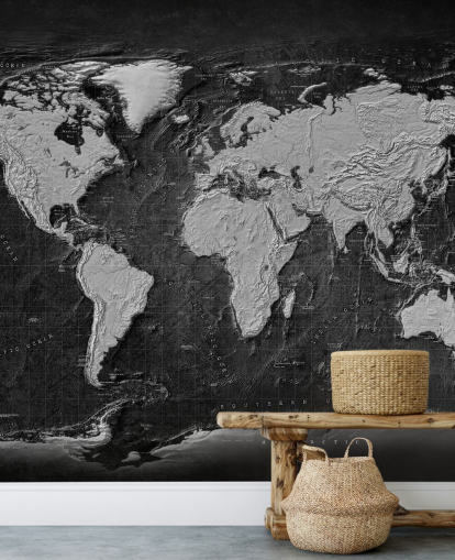 mural de mapa-múndi em preto e cinza chamado Industrial Map Terrain Dark para quartos e escritórios domésticos mural de mapa-múndi em preto e cinza chamado Industrial Map Terrain Dark para quartos e escritórios domésticos