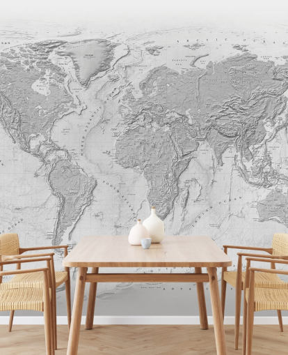 grijze muurschildering van de wereldkaart grijze muurschildering van de wereldkaart