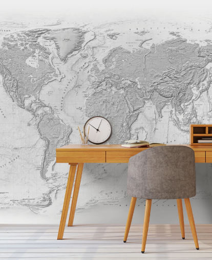 gray world map mural