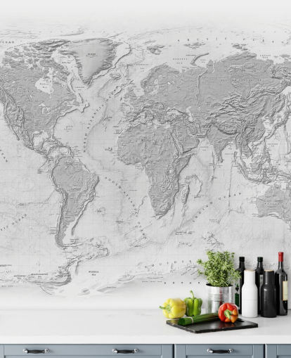 gray world map mural