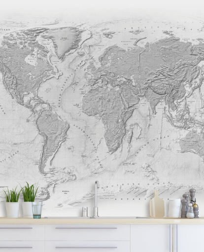 peinture murale grise de la carte du monde