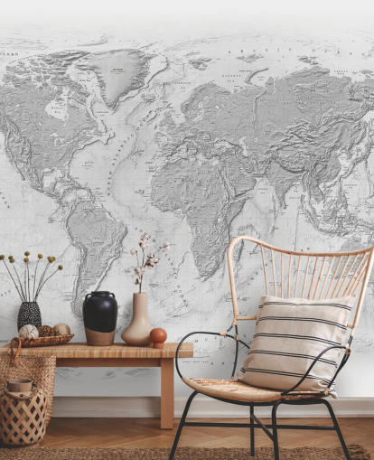 mural de mapa del mundo gris