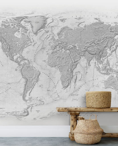 gray world map mural