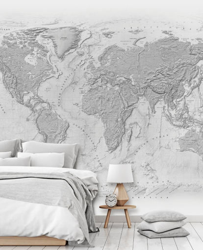 peinture murale grise de la carte du monde