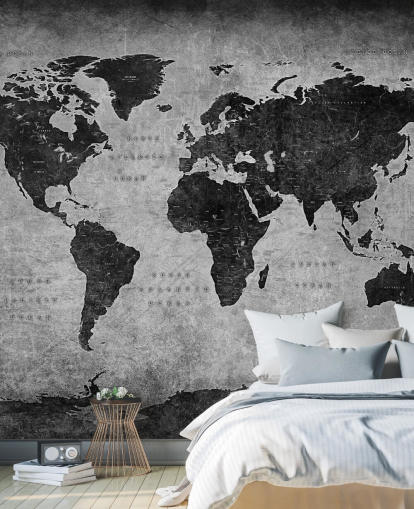 dark world map mural called Industrial Map for bedrooms, home offices and living rooms