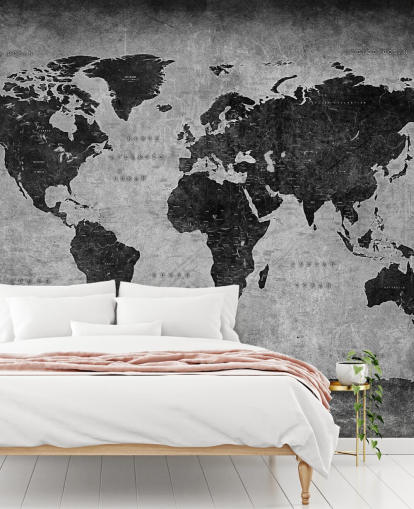 dark world map mural called Industrial Map for bedrooms, home offices and living rooms