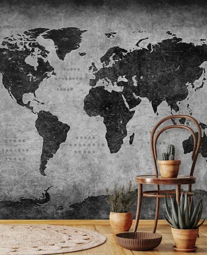 mural de un mapa del mundo oscuro llamado Mapa industrial para dormitorios, oficinas en casa y salas de estar
