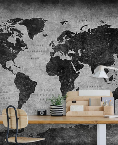 mural de un mapa del mundo oscuro llamado Mapa industrial para dormitorios, oficinas en casa y salas de estar