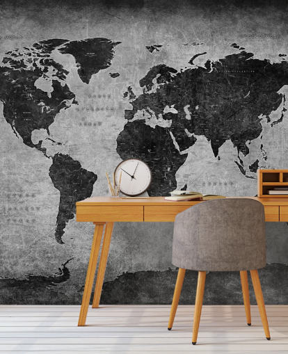 dark world map mural called Industrial Map for bedrooms, home offices and living rooms