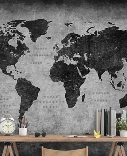 mural de un mapa del mundo oscuro llamado Mapa industrial para dormitorios, oficinas en casa y salas de estar