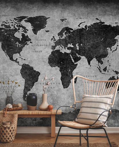 dark world map mural called Industrial Map for bedrooms, home offices and living rooms