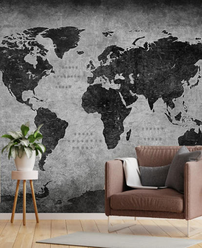 mural de un mapa del mundo oscuro llamado Mapa industrial para dormitorios, oficinas en casa y salas de estar