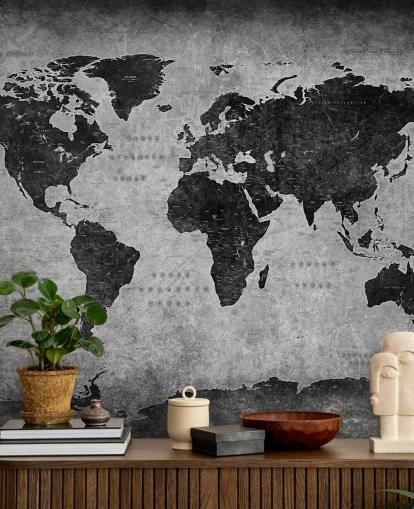 dark world map mural called Industrial Map for bedrooms, home offices and living rooms
