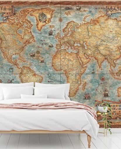 antikes Weltkarten-Wandbild namens World Map Antique von Ray & Co für Heimbüros, College und Schulen