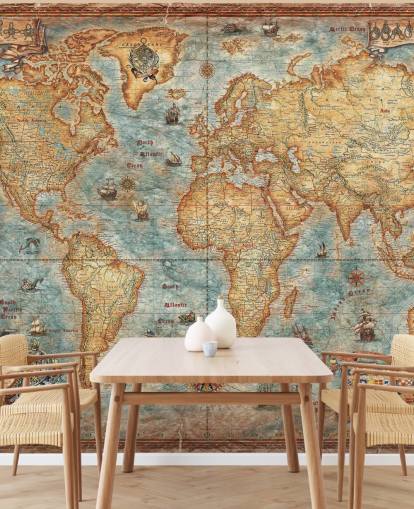 antikes Weltkarten-Wandbild namens World Map Antique von Ray & Co für Heimbüros, College und Schulen