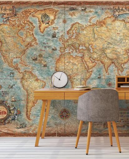 mural antiguo de mapamundis llamado World Map Antique de Ray & Co para oficinas domésticas, universidades y escuelas
