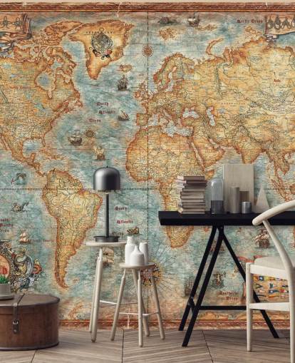 antique world map mural called World Map Antique by Ray & Co for home offices, college and schools