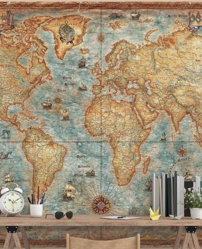 antique world map mural called World Map Antique by Ray & Co for home offices, college and schools
