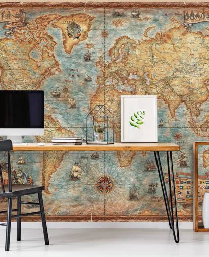 peinture murale ancienne de carte du monde appelée World Map Antique par Ray & Co pour les bureaux à domicile, les universités et les écoles