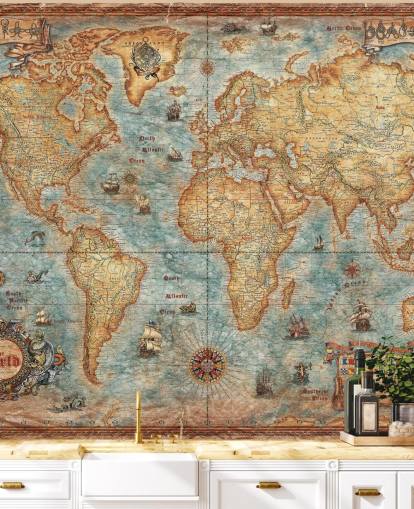 antik världskarta väggmålning kallad World Map Antique av Ray & Co för hemmakontor, högskola och skolor antik världskarta väggmålning kallad World Map Antique av Ray & Co för hemmakontor, högskola och skolor