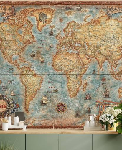 mural de mapa-múndi antigo chamado World Map Antique da Ray & Co para escritórios residenciais, faculdades e escolas mural de mapa-múndi antigo chamado World Map Antique da Ray & Co para escritórios residenciais, faculdades e escolas