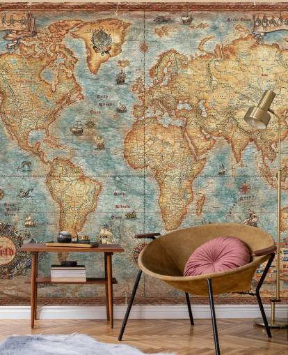 antique world map mural called World Map Antique by Ray & Co for home offices, college and schools