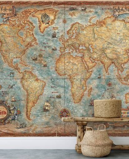 mural antiguo de mapamundis llamado World Map Antique de Ray & Co para oficinas domésticas, universidades y escuelas