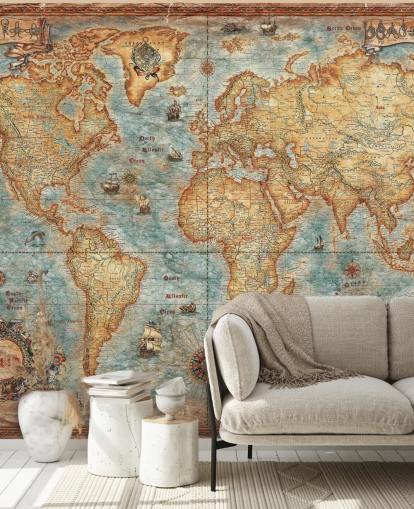 antique world map mural called World Map Antique by Ray & Co for home offices, college and schools