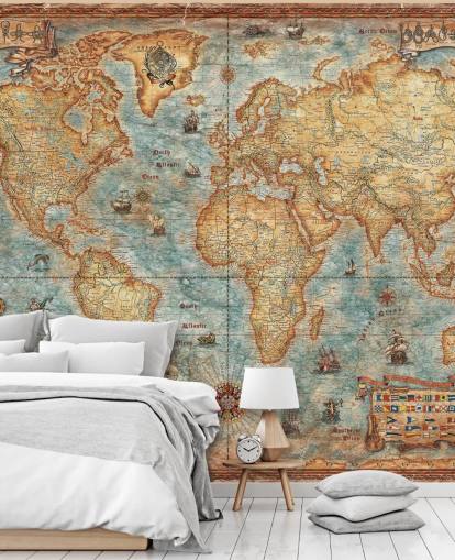 antique world map mural called World Map Antique by Ray & Co for home offices, college and schools