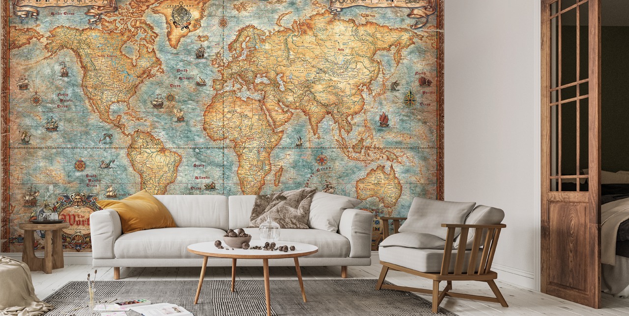 World Map Antique Mural By Ray & Co | Wallsauce US