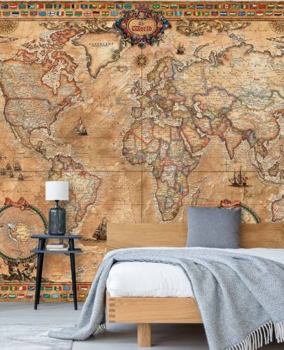 vintage style world map mural called Pergament Map by Ray & Co for schools and colleges