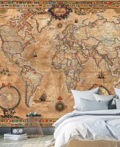 mural de mapa mundial de estilo vintage llamado Pergament Map de Ray & Co para escuelas y universidades mural de mapa mundial de estilo vintage llamado Pergament Map de Ray & Co para escuelas y universidades