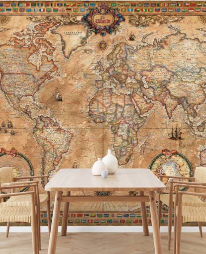 vintage style world map mural called Pergament Map by Ray & Co for schools and colleges