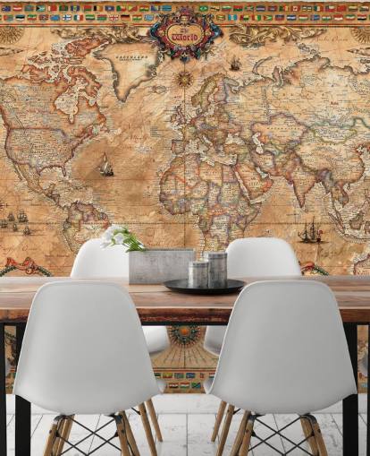 vintage style world map mural called Pergament Map by Ray & Co for schools and colleges