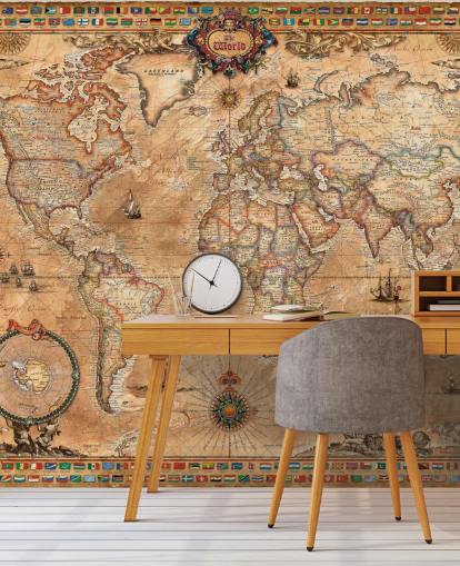 vintage stil världskarta väggmålning som heter Pergament Map av Ray & Co för skolor och högskolor