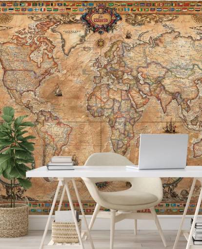 vintage style world map mural called Pergament Map by Ray & Co for schools and colleges vintage style world map mural called Pergament Map by Ray & Co for schools and colleges