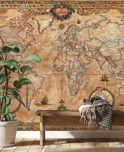 mural de mapa-múndi de estilo vintage chamado Pergament Map da Ray & Co para escolas e faculdades mural de mapa-múndi de estilo vintage chamado Pergament Map da Ray & Co para escolas e faculdades