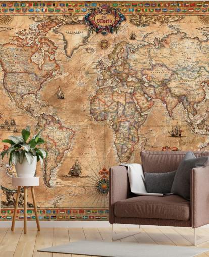 verdenskartveggmaleri i vintage stil kalt Pergament Map av Ray & Co for skoler og høyskoler verdenskartveggmaleri i vintage stil kalt Pergament Map av Ray & Co for skoler og høyskoler