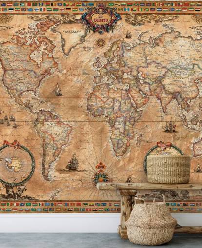 carte du monde murale de style vintage appelée Pergament Map par Ray & Co pour les écoles et les collèges